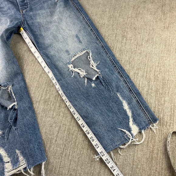 We The Free Free People Distressed Wide Leg Denim Overalls Blue Medium Wash 27 - Picture 6 of 10